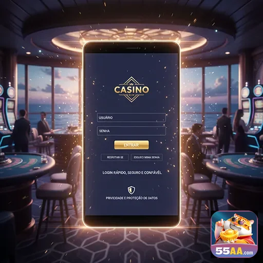Tela de login para mobile do cassino 55aa, com design moderno e acessível.